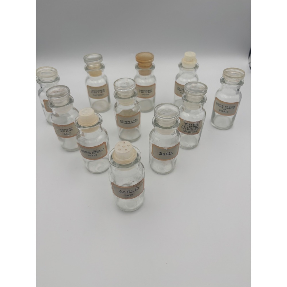 Vintage John Wagner & Sons Glass Spice Jars Apothecary Bottles Set of 11 Labels